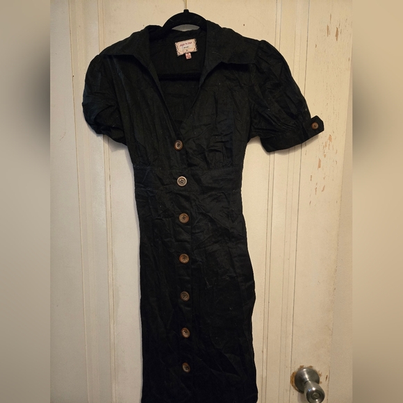 Black button up dress with pockets - Picture 1 of 4